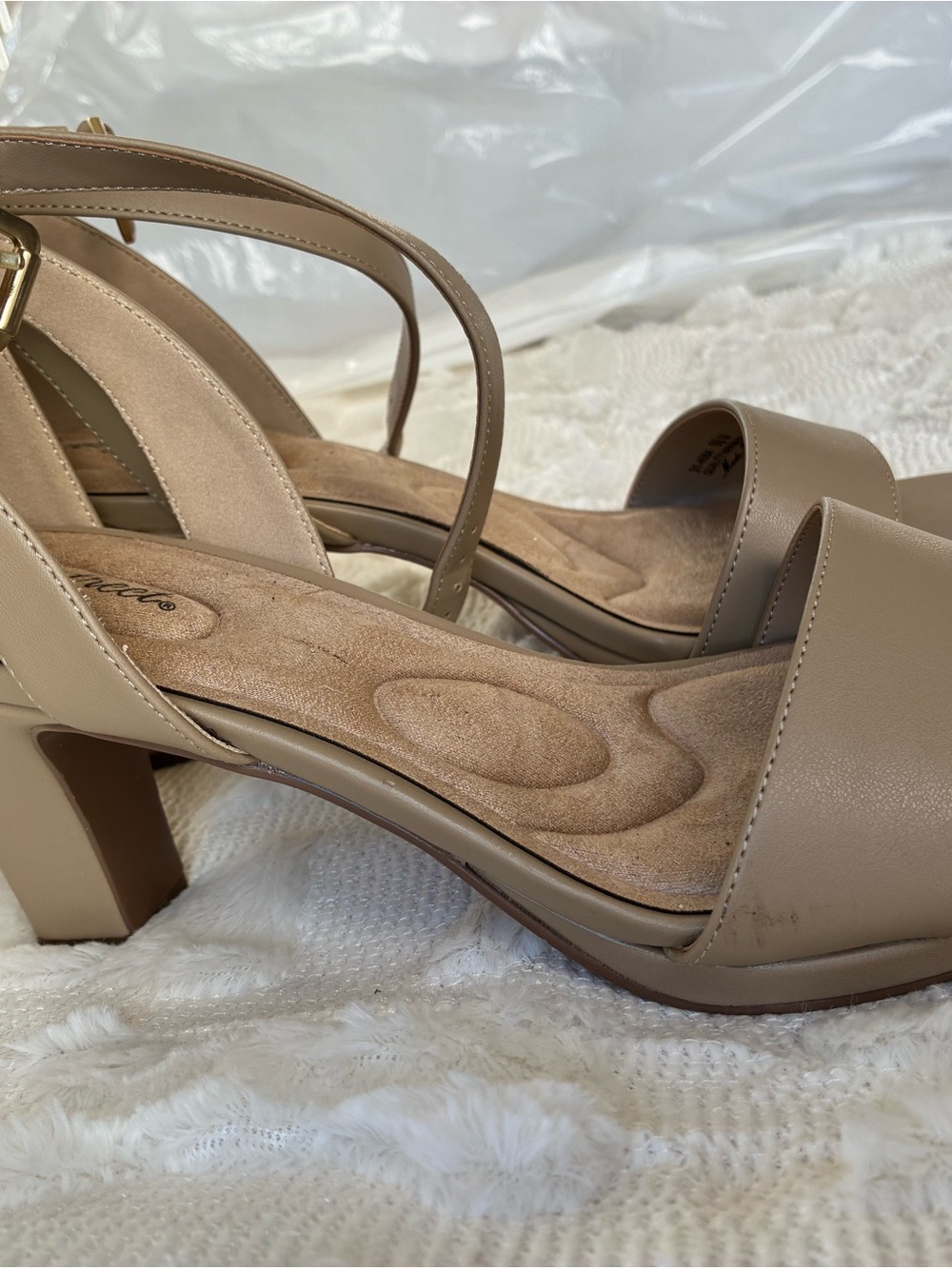 Beige Strappy Block Heel Sandals - Women's Neutral Dress Heels
